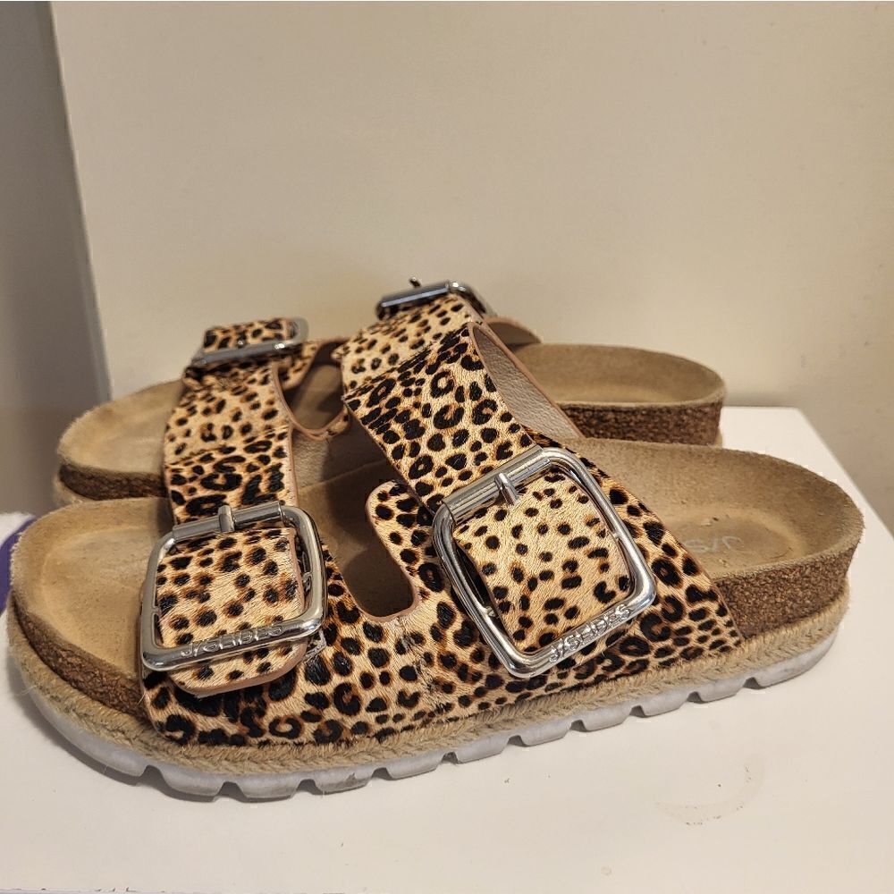 J/Slides "Leighton" Leopard Print Calfshair Double Buckle Sandals Sz.6 MSRP $169